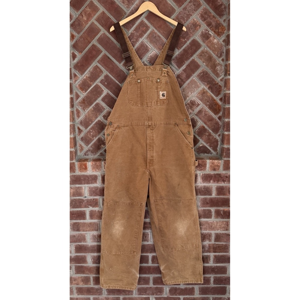 Vintage Carhartt Bib Overalls Men 42x30 Brown R42 Flannel Lined Duck Double Knee